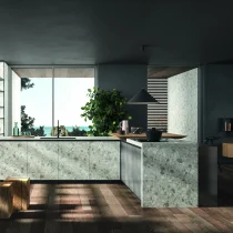 Refined Modern Kitchen in Matte Metallic Lacquer & Knotted Oak - Image 2