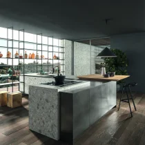 Refined Modern Kitchen in Matte Metallic Lacquer & Knotted Oak - Image 11