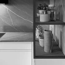 LINE Corner Kitchen in White Matt Lacquer with HPL Chiba Finish - Image 2