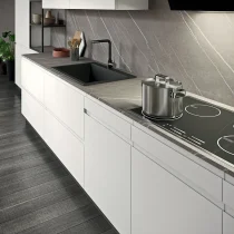 LINE Corner Kitchen in White Matt Lacquer with HPL Chiba Finish - Image 4