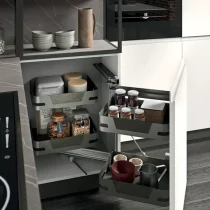LINE Corner Kitchen in White Matt Lacquer with HPL Chiba Finish - Image 5