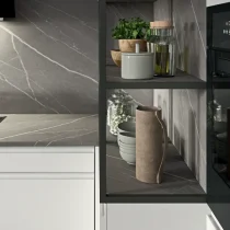 LINE Corner Kitchen in White Matt Lacquer with HPL Chiba Finish - Image 7
