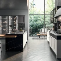 EGO Kitchen with Metal Grey Columns & Telayo Glass Cabinets - Image 4