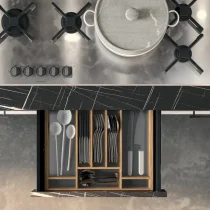 EGO Kitchen with Metal Grey Columns & Telayo Glass Cabinets - Image 7